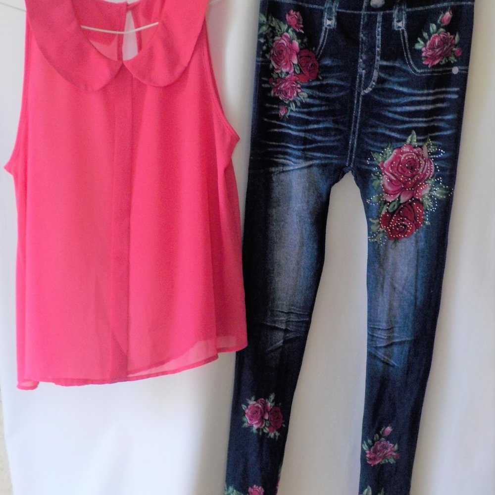GIRLS 2 Piece set: Magenta Blouse & Spandex Jean